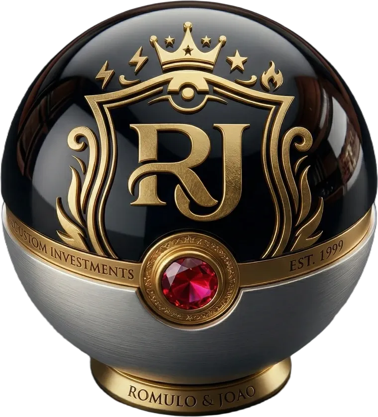 Marca da RJ Vault: uma pokébola preta e dourada com o brasão RJ